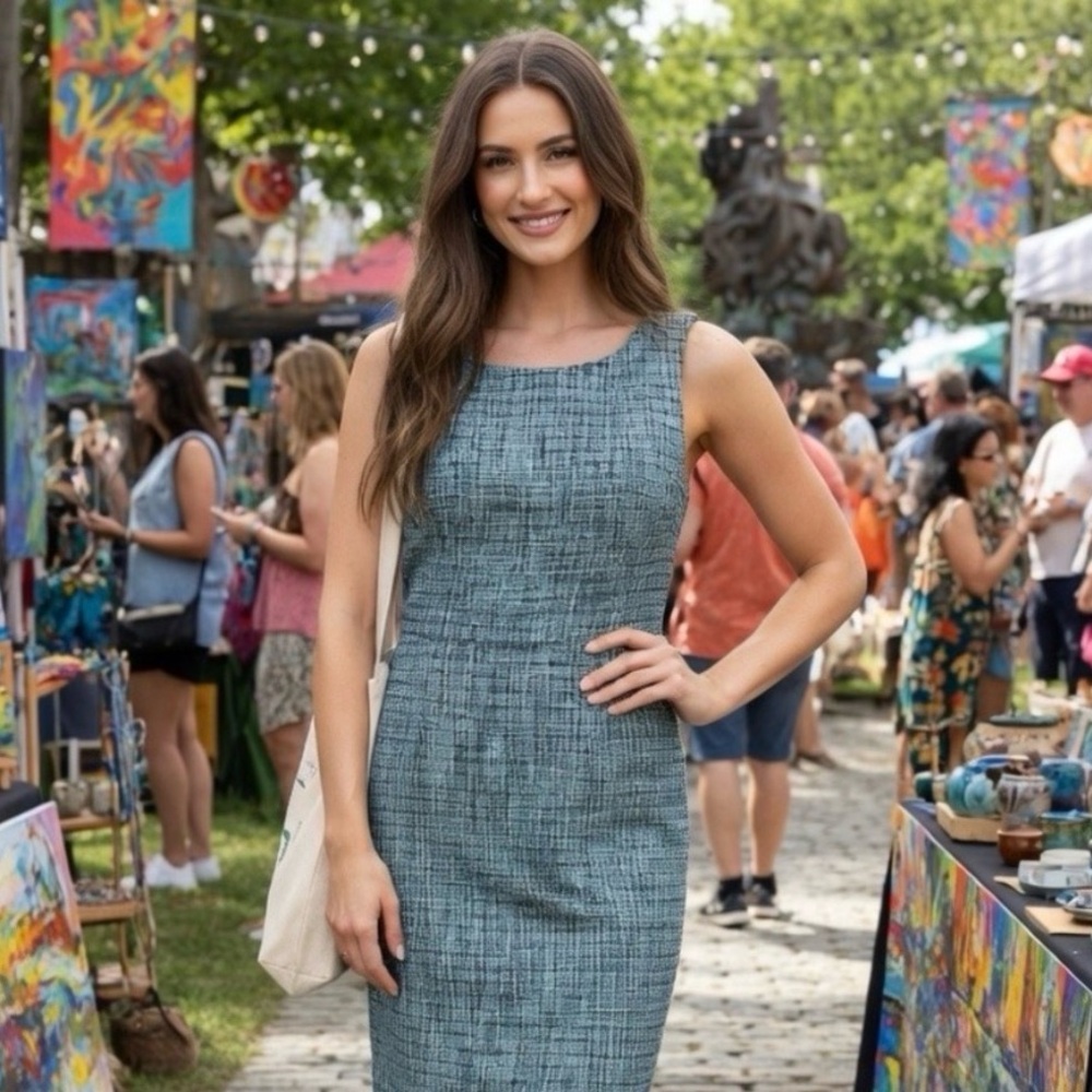 Elegant Blue Tweed Dress